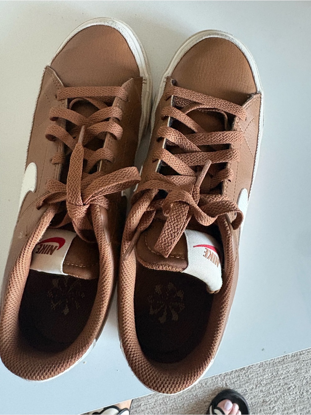 Nike Brown Leather Low-Top Sneakers with White Swoosh - Picture 3 of 5